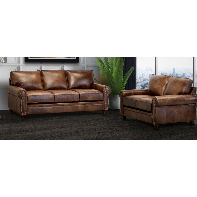 Charlton Home® Eddahbi Brown Top Grain Leather Sofa And Loveseat Wayfair